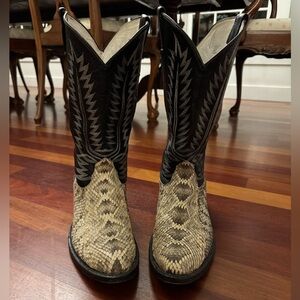 Cowtown Python and Black Leather Cowboy Boots
